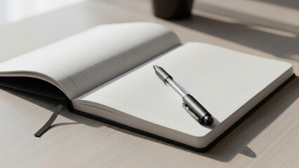 Open Notebook with Pen on Desk.