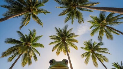 Palm Trees Against Blue Sky and Clouds.
