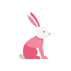 Obraz premium Pink rabbit illustration sitting in a playful pose for Easter 