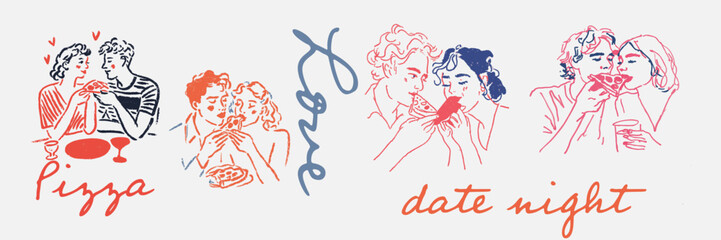 Obraz premium Hand drawn romantic couples celebrating love and relationships for valentines day illustrations and designs
