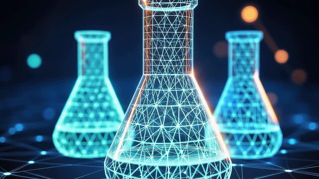 Exploring the digital world of laboratory flasks and scientific tools in a creative setup