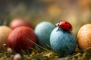Easter eggs with ladybug on top