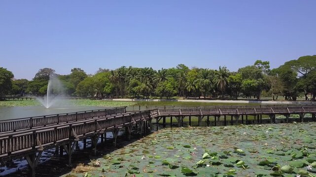  Futuristic aerial view panorama of developing Yangon city , Aerial view of Sule pagoda in downtown, Yangon, Myanmar. Sule Pagoda located in the heart of Yangon, Karaweik royal barge, Kandawgyi Lake, 