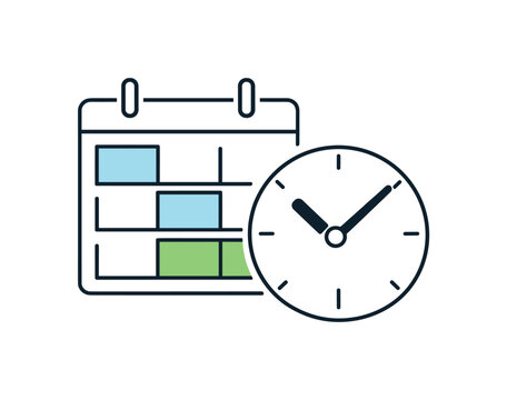 Focused time management and intentional scheduling in a modern professional routine where work is clearly structured, a segmented calendar block paired with a