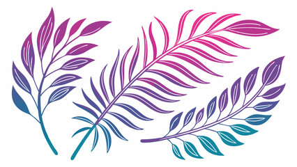 Obraz premium Vibrant Gradient Botanical Leaves Set Tropical Foliage Design for Summer Beauty Spa Wedding Invitations Branding Projects