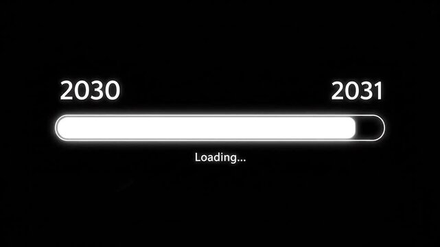A progress bar, reflecting the loading of 2031, visually progressing from 2030, set on black