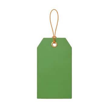 A bright green price tag attached with a string for retail or product labeling. isolated on transparent background