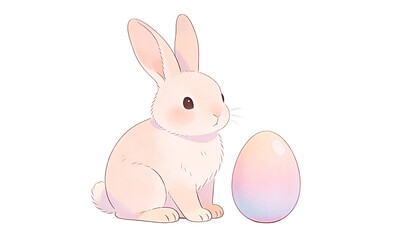 Fototapeta premium A cute pink bunny sitting next to an egg on transparent background