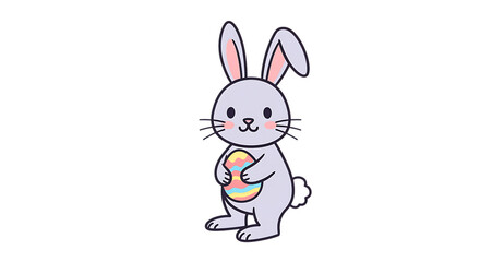 Obraz premium A cute cartoon rabbit holding a colorful Easter egg on transparent background