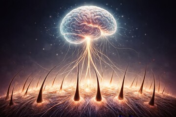 Neuroinspired energy burst abstract art digital illustration surreal environment close-up view mind-body connection