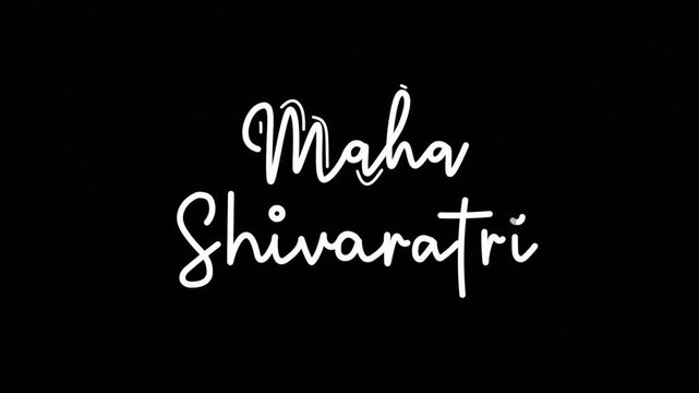 Maha shivaratri text word One line continuous animated typography intro outro animation video, hand drawn calligraphy monoline lettering vintage single line handwriting white type on black background 