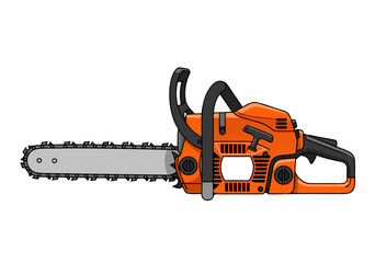 Fototapeta premium Chainsaw Vector Illustration of a Power Tool for Cutting Wood with a Sharp Blade and Handle, Isolated on White Background