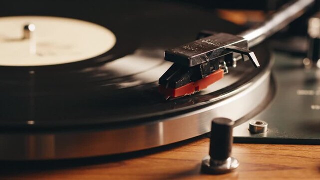 Vintage Record Player Needle on Vinyl LP Spinning