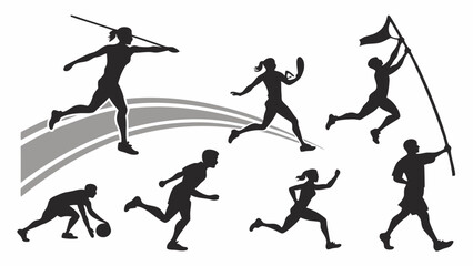 Obraz premium Dynamic Silhouettes Of Athletes Competing In Track Field Events For Sports Promotion Web Design And Fitness Advertising Campaigns