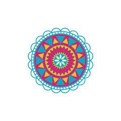 Colorful Floral Mandala Illustration with Intricate Geometric Patterns for Meditation and Yoga Background. Vibrant Symmetrical Sacred Geometry Art for Zen Decor, Mindfulness, and Digital Printing.