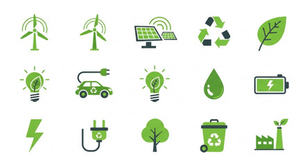 Eco friendly icons set for sustainable living and green energy concepts