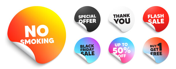 Fototapeta premium No smoking sticker tag. Special offer paper price tags. No smoking tag. Stop smoke sign. Smoking ban symbol. Discount, black friday sticker. Promo banner. Vector