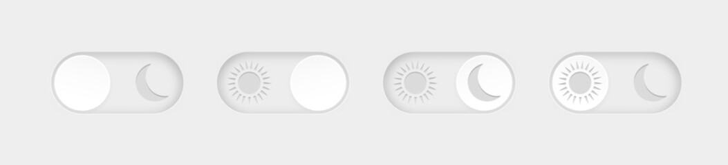 Day and night mode. Dark mode and light mode. Modern button set. Material design switch button. Vector