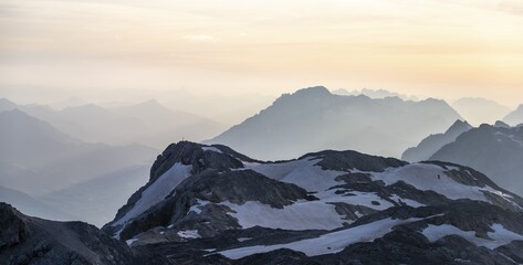 Evening Mood Silhouettes Dramatic Mountain
