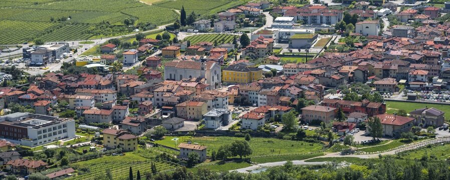 Town view, view of the Sarca Valley with the village of Dro, Garda Mountains, Arco, Trentino-Alto Adige, Italy