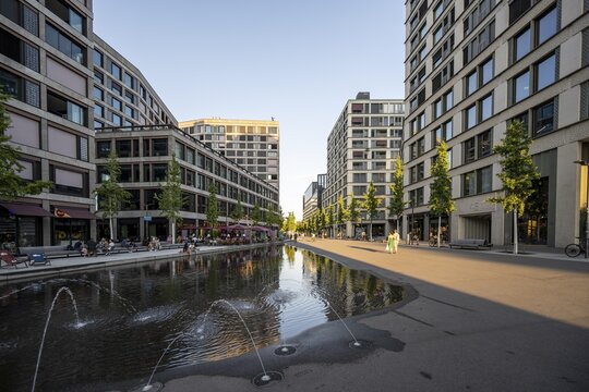 Europaallee with modern high-rise buildings, city centre, Zurich, Switzerland