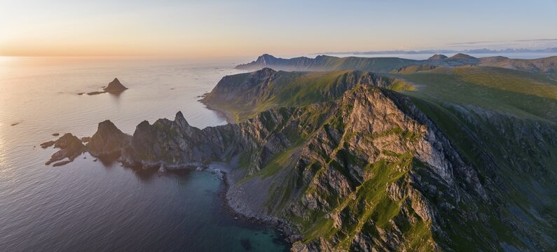Rocky coast, fjords and mountains, M&aring;tinden mountain, Bleik, Andoya island, Vester&aring;len archipelago, Norway