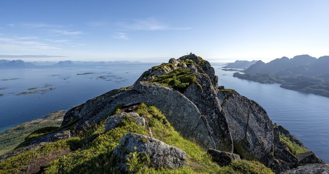 Peak of Dronningsvarden or Stortinden, Behind Sea and Fjord Raftsund, Vester&aring;len, Norway