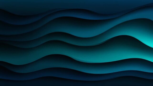 An abstract, layered image featuring undulating, fluid waves in shades of dark teal and blue