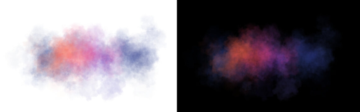 Multicolor smoke or powder cloud isolated on transparent background for artistic and creative design
