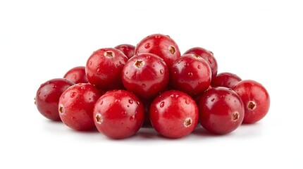 Fresh cranberries with water droplets on a white background