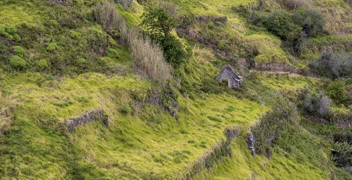 Ruin on a steep slope, near Calhau das Achadas, Madeira, Portugal
