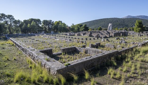 Excavation site site, Catagogion, Asclepieion of Epidaurus, Ancient City of Epidauros, Peloponnese, Greece