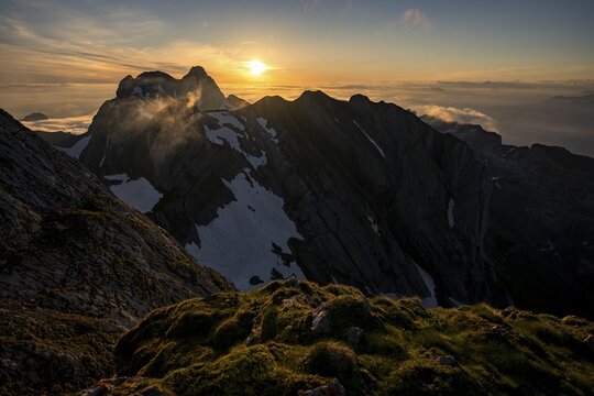 Summit of the Altmann at sunrise, Wildhaus, Appenzell, Switzerland