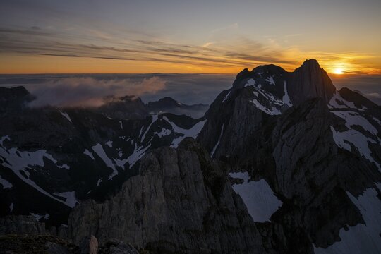 Sunrise over Altmann summit, Wildhaus, Appenzell, Switzerland
