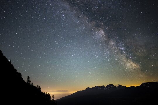 Night sky with Milky Way, Swiss mountains in the background, Wildhaus, Appenzell, Switzerland