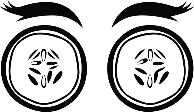 Minimalist black silhouette cucumber slices as eyes for beauty spa silhouette vector illustration