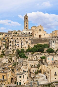 Medieval old town with cathedral, Sassi di Matera, Matera, province of Basilicata, Italy