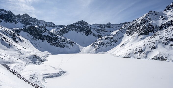 Finstertal storage facility, Stubai Alps, mountains in winter, K&uuml;htai, Tyrol, Austria