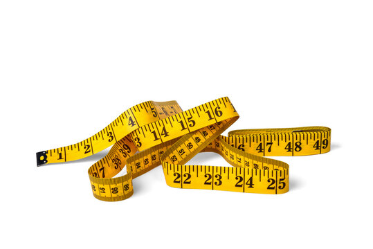 New yellow measuring tape isolated on white background.