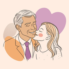 Fototapeta premium Couple sharing a kiss in a simple background during a joyful moment at home in the evening hours Generative AI