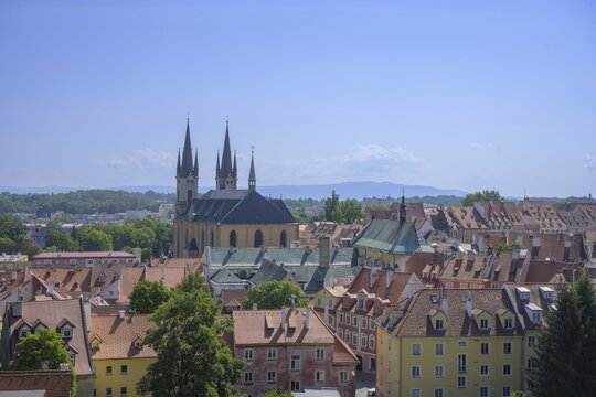 View from the tower of the Imperial Castle to the Church of St. Nicholas and St. Elisabeth, Cheb, Karlovarsk&yacute; kraj, Czech Republic
