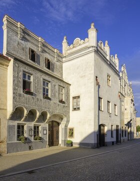 Historical old town with sgraffito houses, Slavonice, Jihočesk&yacute; kraj, Czech Republic