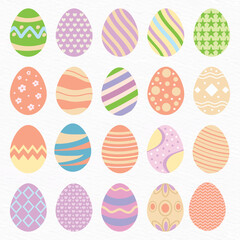 Colorful Easter Egg Collection Set with Decorative Patterns, Flat Vector Illustration Isolated on White Background