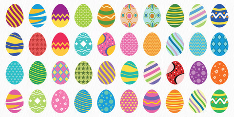 Colorful Easter Egg Collection Set with Decorative Patterns, Flat Vector Illustration Isolated on White Background