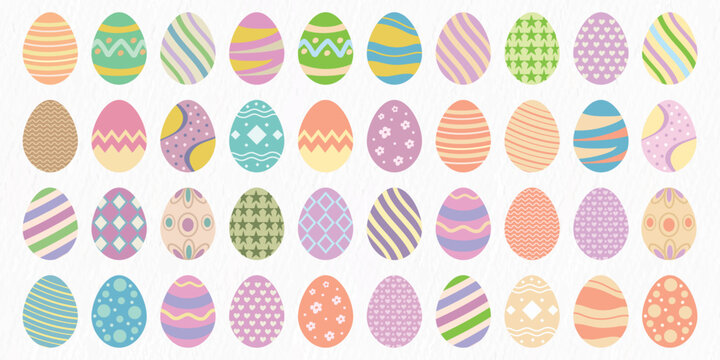 Colorful Easter Egg Collection Set with Decorative Patterns, Flat Vector Illustration Isolated on White Background