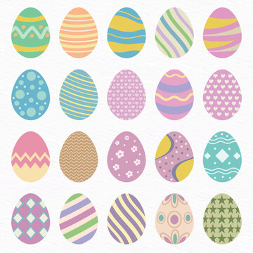 Colorful Easter Egg Collection Set with Decorative Patterns, Flat Vector Illustration Isolated on White Background