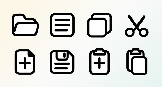 file copy paste duplicate save cut round modern line icon collection set