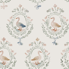 Obraz premium Romantic-seamless-whimsy-pattern-Goose.eps
