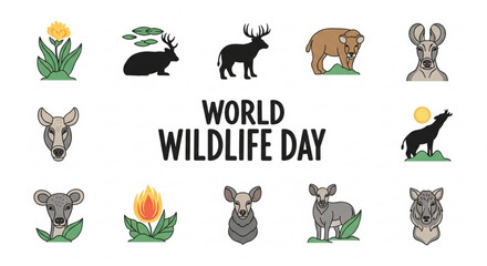 Obraz premium World wildlife day illustration with various animals and plants