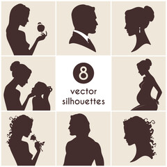 Vintage Human Silhouettes Set Elegant Profile Portraits Vector Collection © croisy